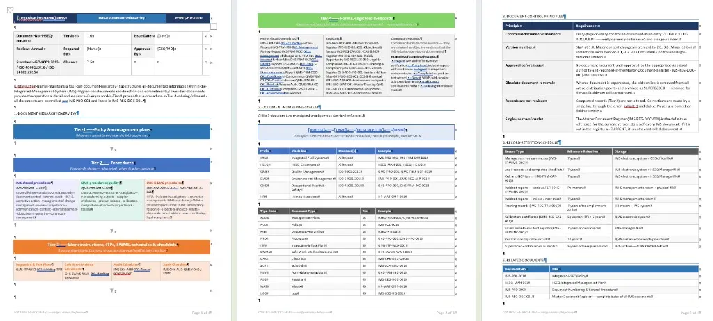 IMS document hierarchy showing the policy, procedure and record tiers